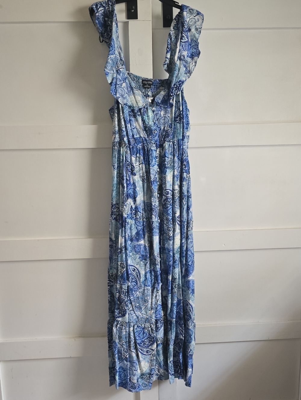 City Chic Blue Paisley Ruffle Strap Maxi Dress